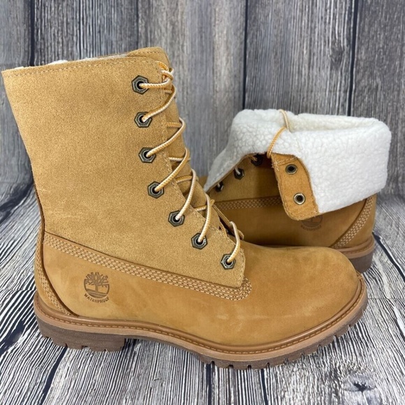Timberland Womens Waterproof Roll Down Teddy Fleece Wheat TB08329R - Picture 1 of 8